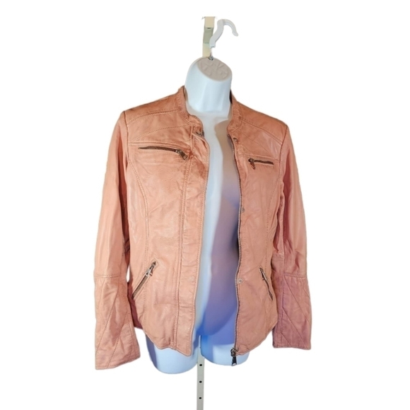 Rino & PELLE DISTRESSED MOTO JACKET IN BLUSH PINK - Picture 3 of 8